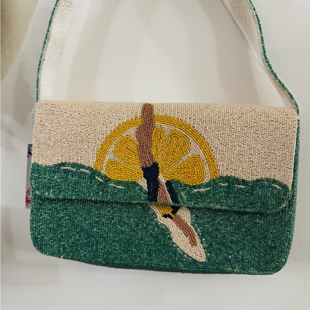 Embroidered Green and Beige Women's Bag Viral Tik Tok Beaded Bag